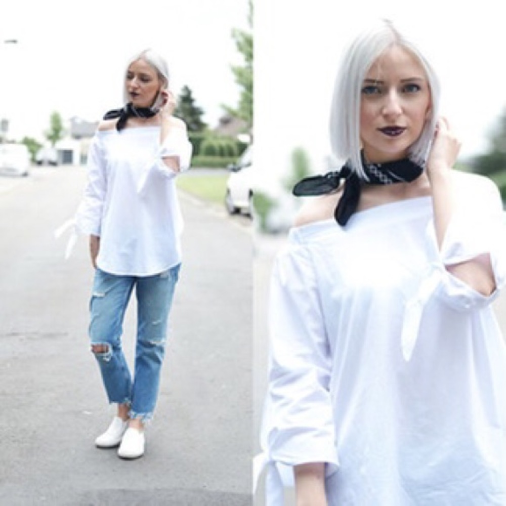 Off the Shoulder White Cotton Blouse